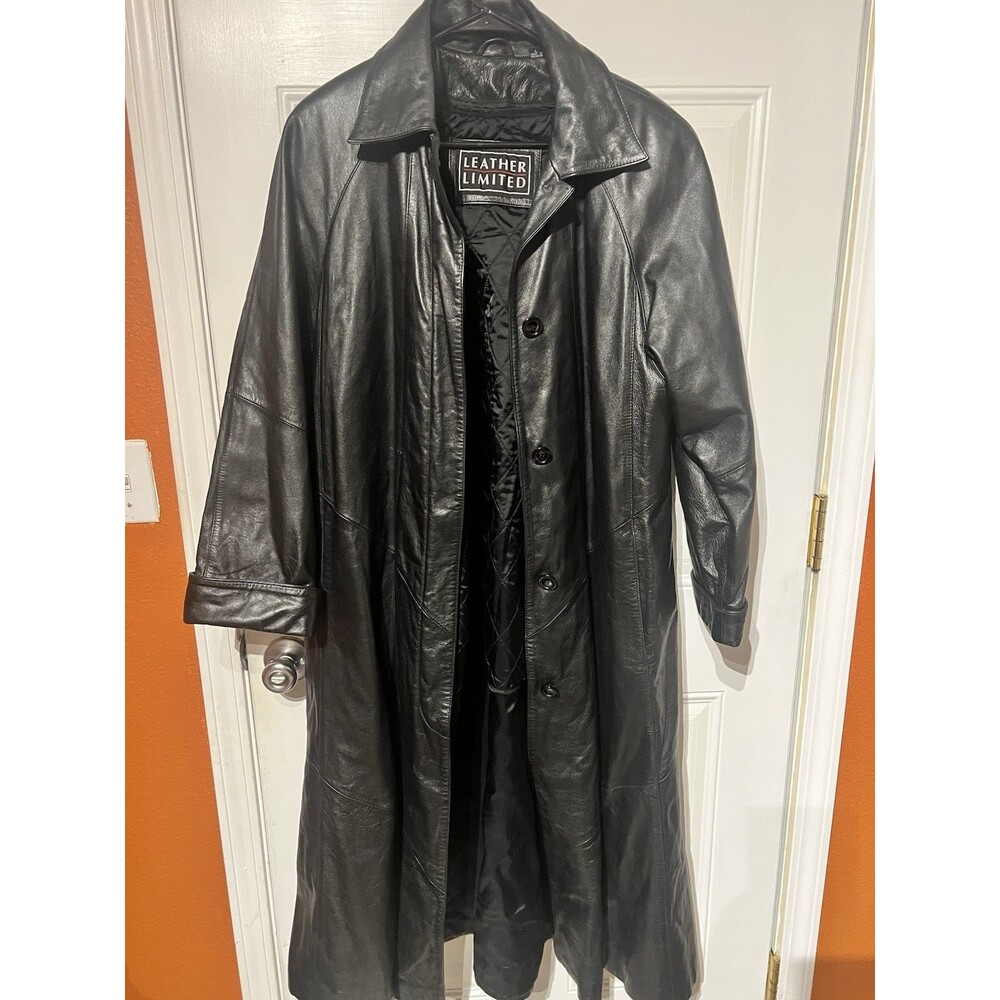 Leather Limited Vtg Black Leather Thinsulate Trench Coat Women’s Sz L